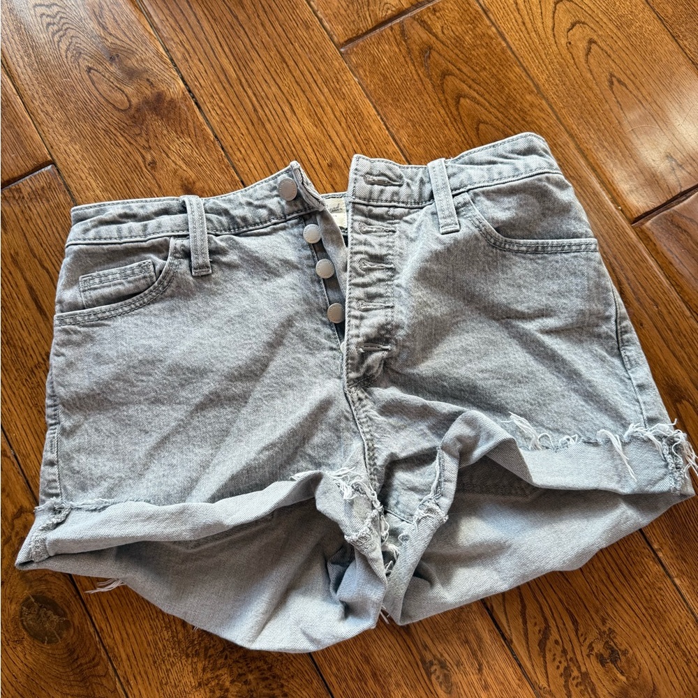 Light Gray Mom Vintage Midi Jean Shorts With Buttons